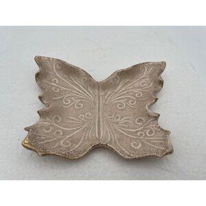 Vintage Ceramic Leaf-Shaped Trinket Dish With Intricate Swirl Design